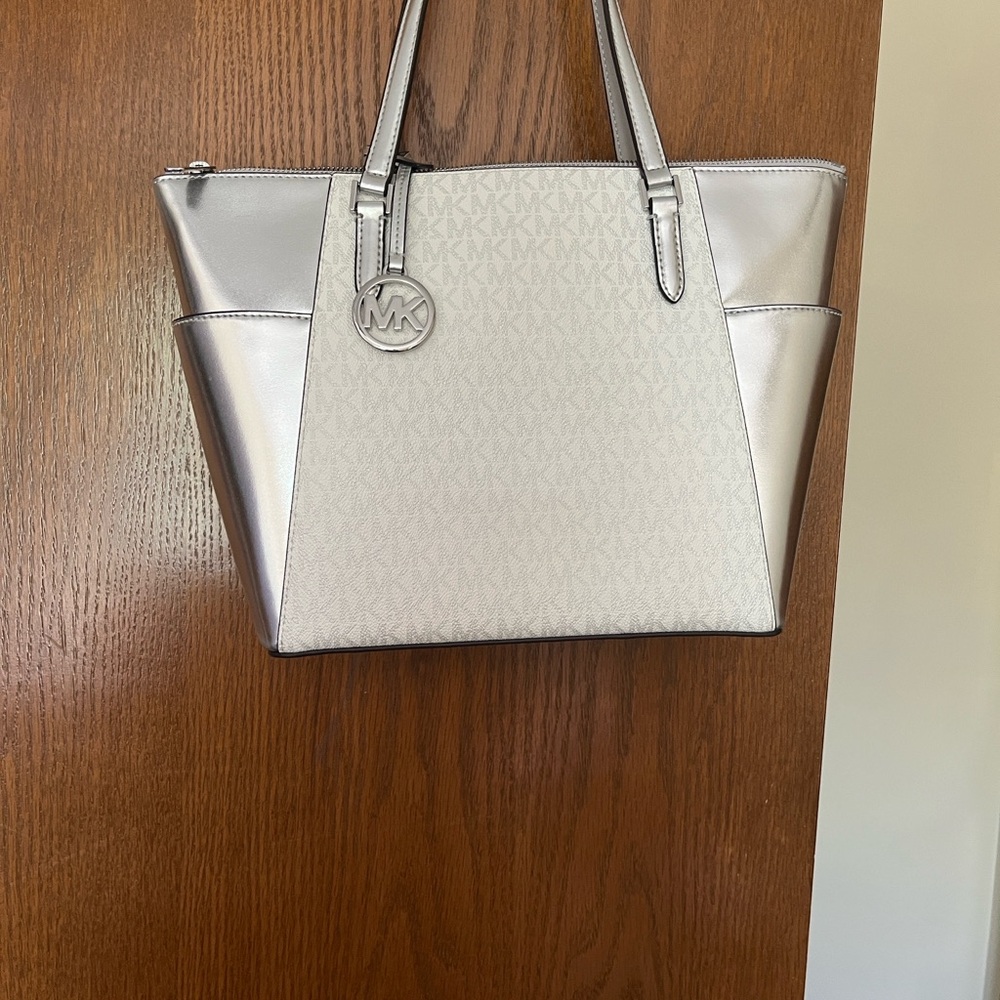 Michael Kors Metallic Silver and Cream Tote - Picture 3 of 4